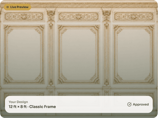 A live preview of an ornate custom wall design marked approved
